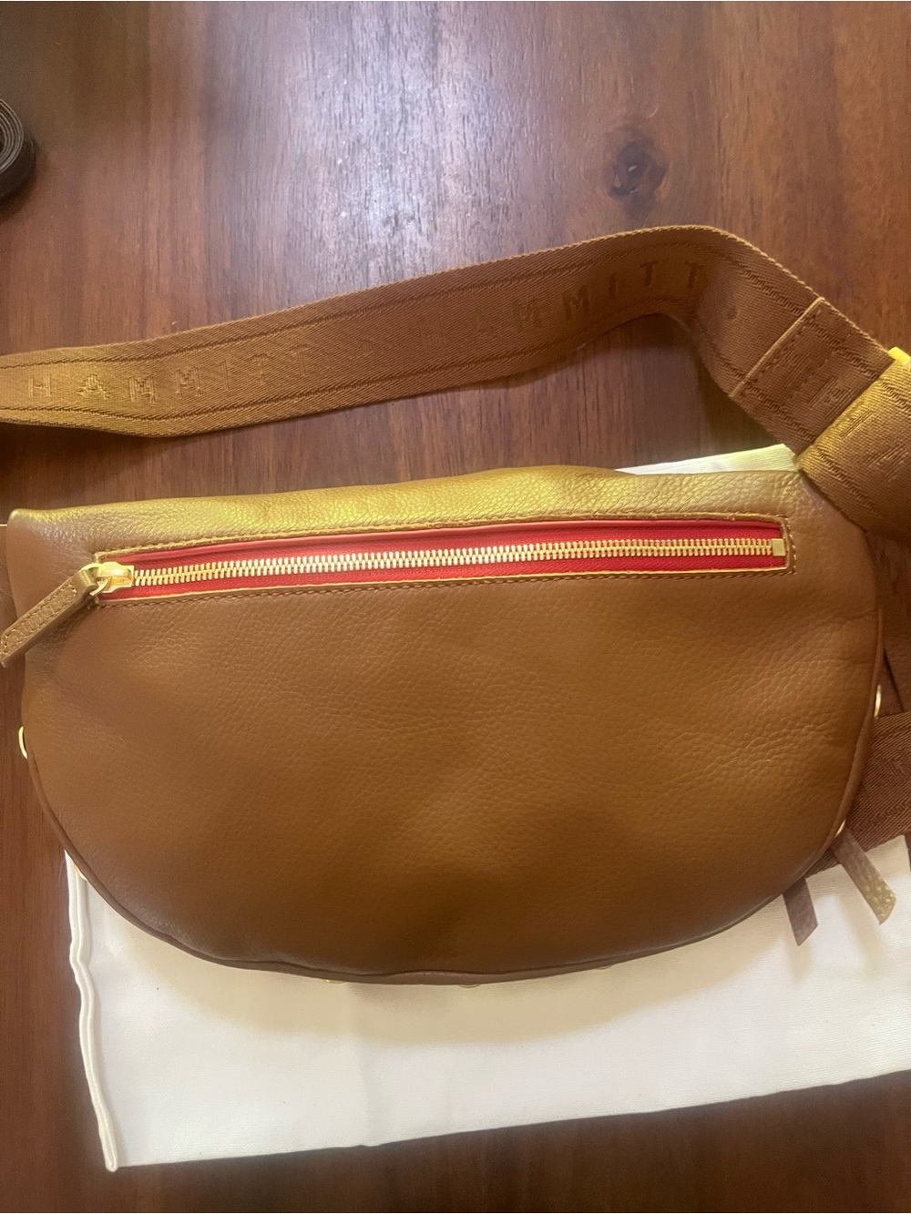NWT, Hammitt Charles Crossbody Large in Mahogany Pebble/Brushed Gold Red Zip - Picture 4 of 9